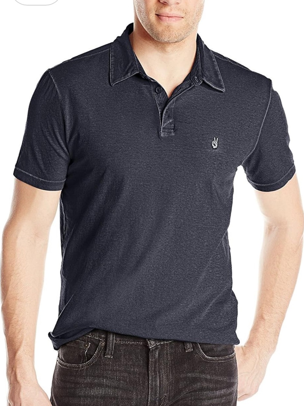 John Varvatos Charcoal Gray /Black Short-Sleeve peace sign Polo size L